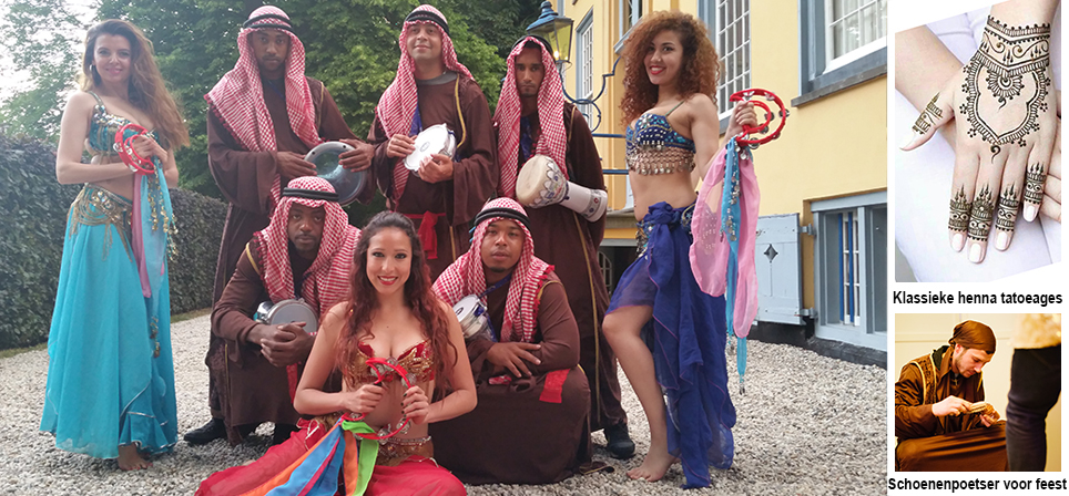 Bellydancers en decorwand met kameel