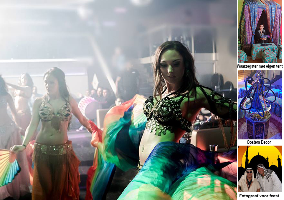 Bellydancers en decorwand met kameel